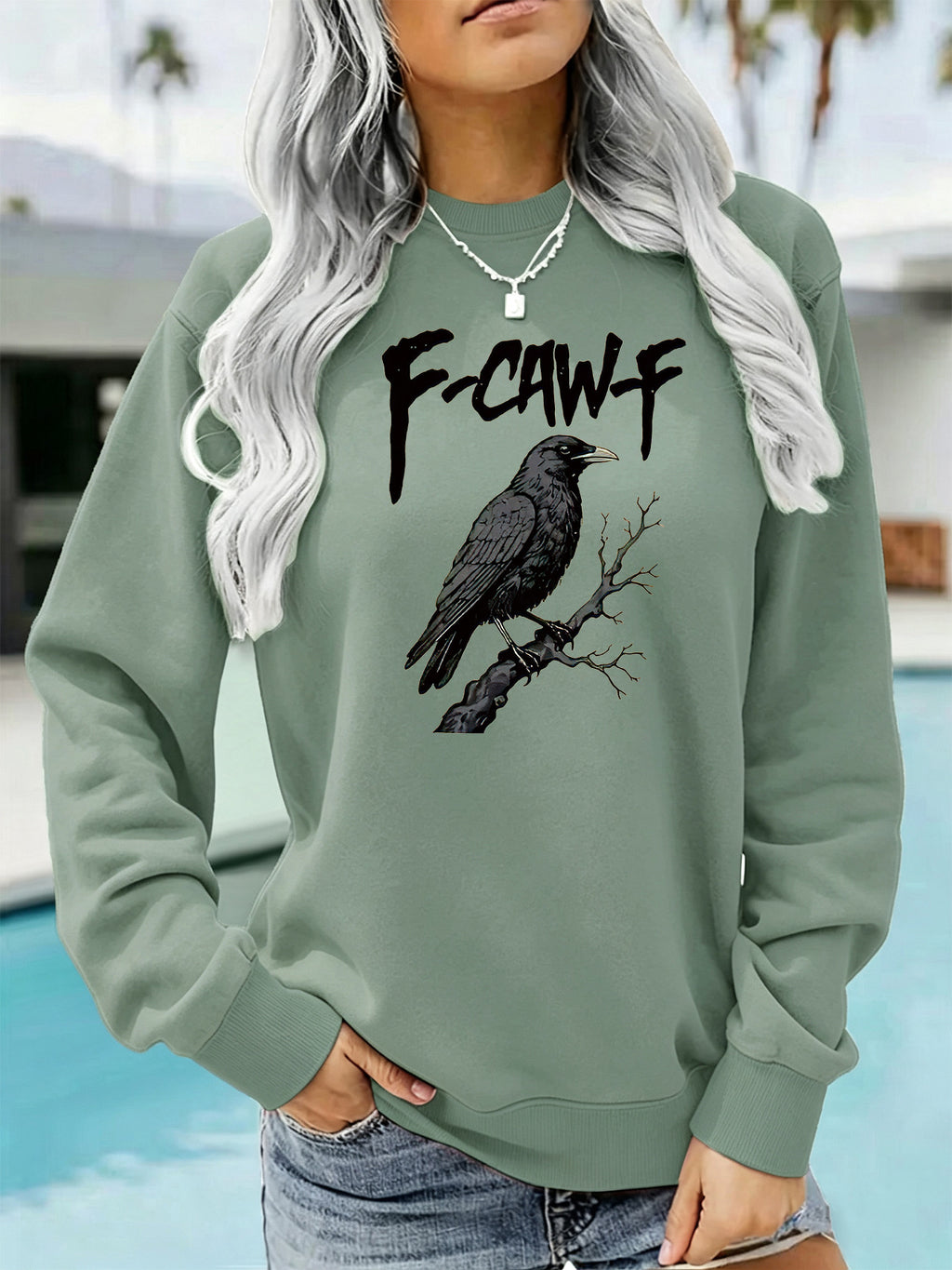 Gothic letter printed round neck hoodie