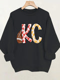Love football letter printed round neck fleece hoodie