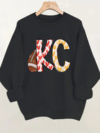 Love football letter printed round neck fleece hoodie