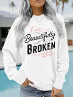 Letter pattern printed round neck hoodie