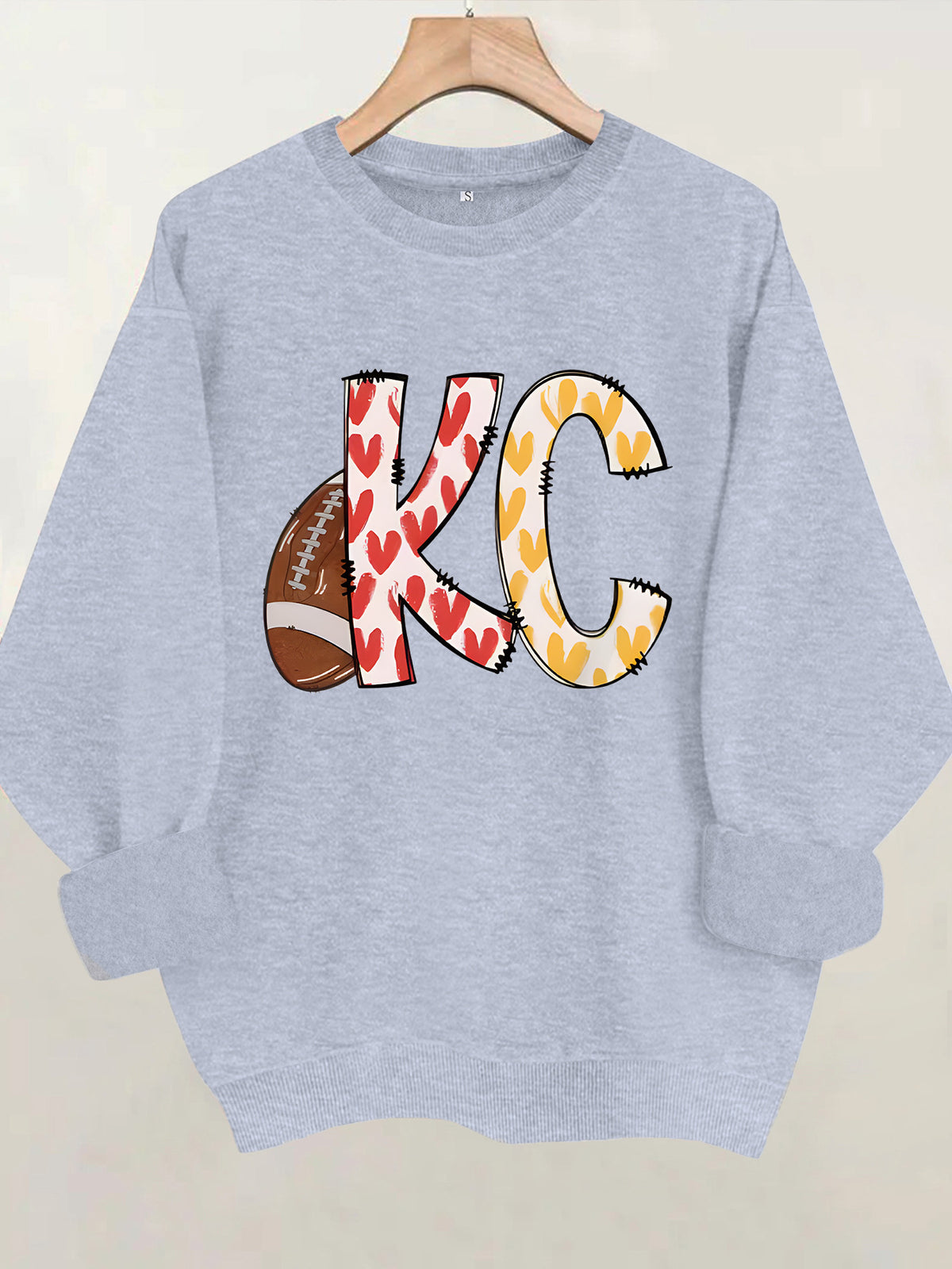 Love football letter printed round neck fleece hoodie