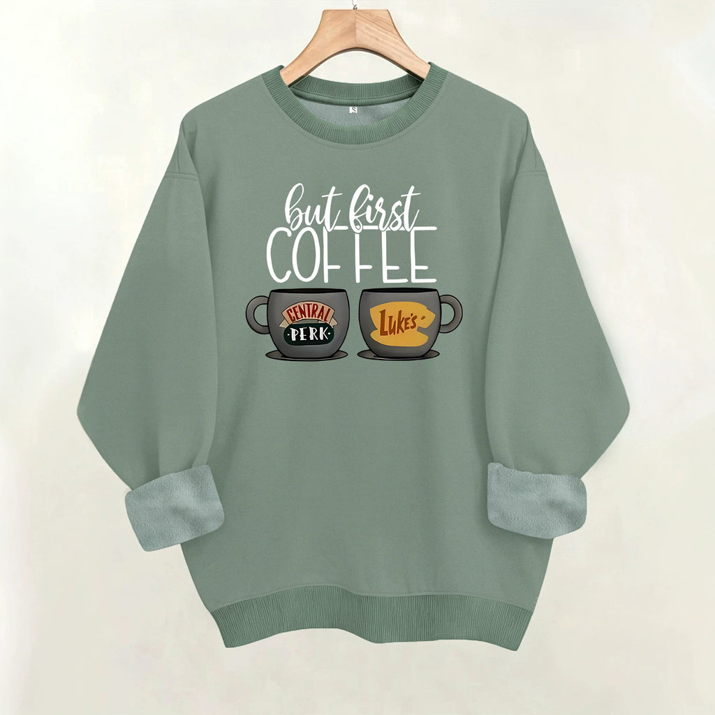 Coffee cup printed fleece hoodie