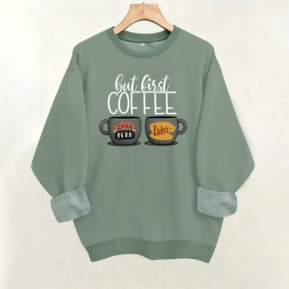 Coffee cup printed fleece hoodie