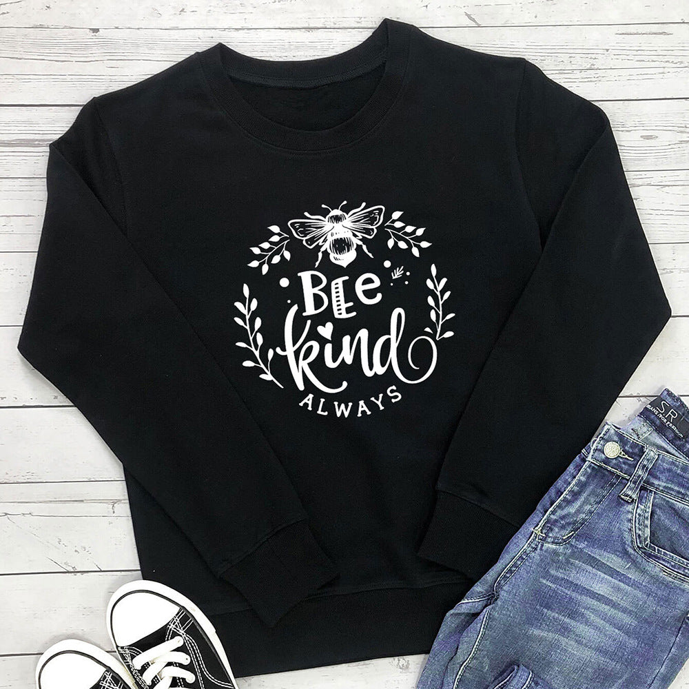 Bee Kind letter bee print round neck long sleeved sweatshirt