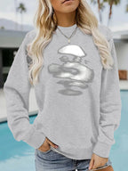Blurred face printed round neck fleece hoodie