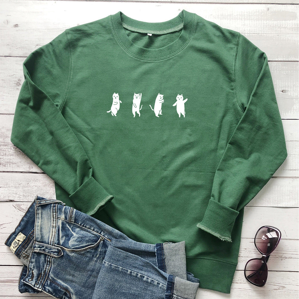 Four dancing cat print hoodies