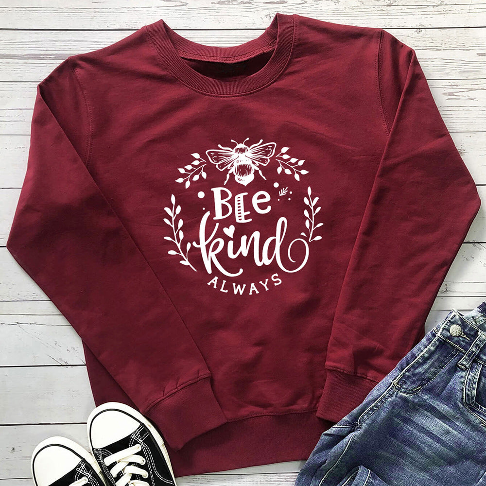 Bee Kind letter bee print round neck long sleeved sweatshirt