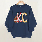 Love football letter printed round neck fleece hoodie