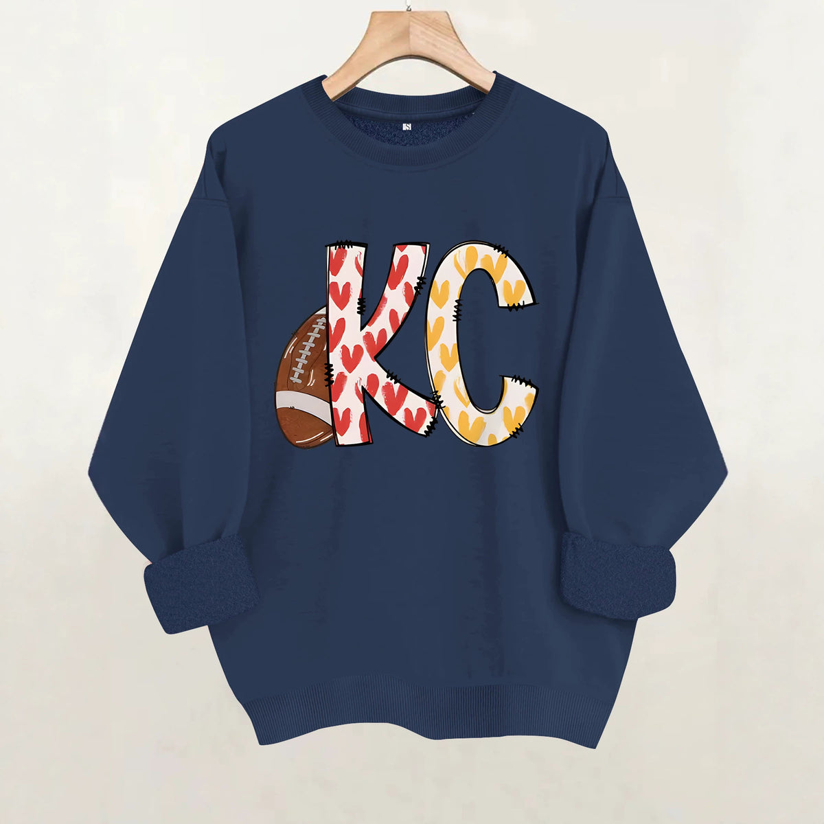 Love football letter printed round neck fleece hoodie