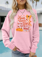 Pumpkin print loose round neck hoodie