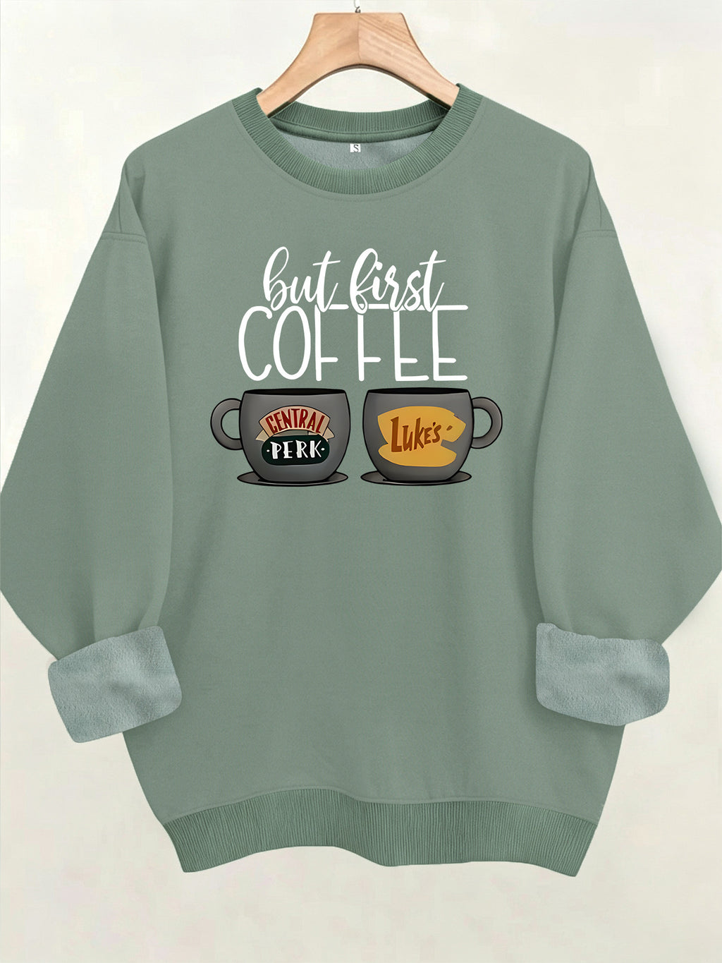 Coffee cup printed fleece hoodie