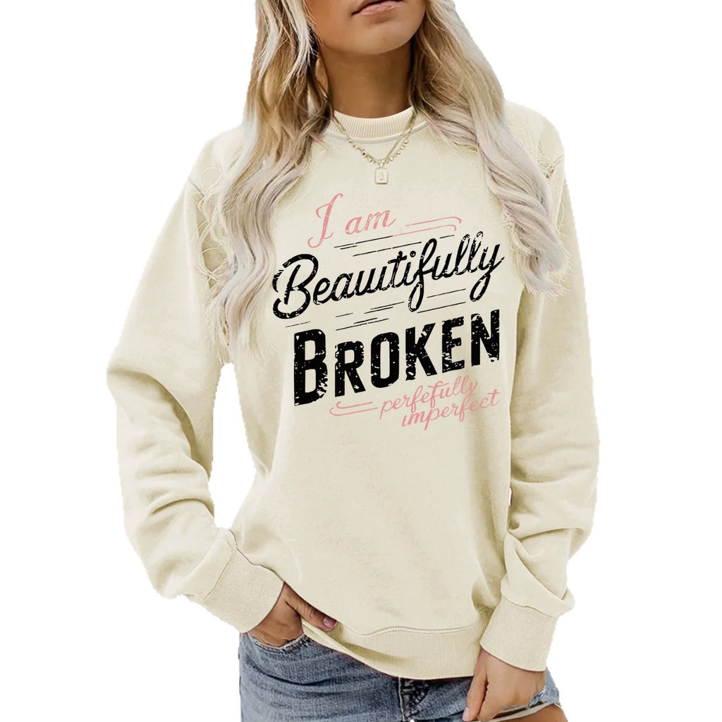 Letter pattern printed round neck hoodie