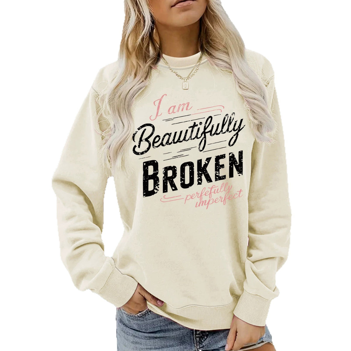 Letter pattern printed round neck hoodie