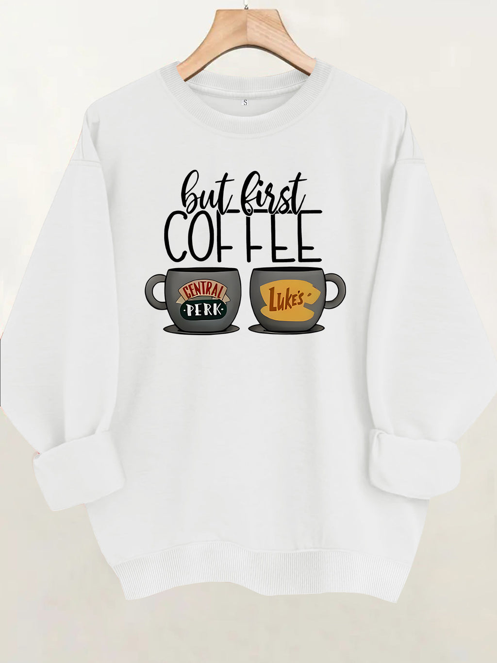 Coffee cup printed fleece hoodie