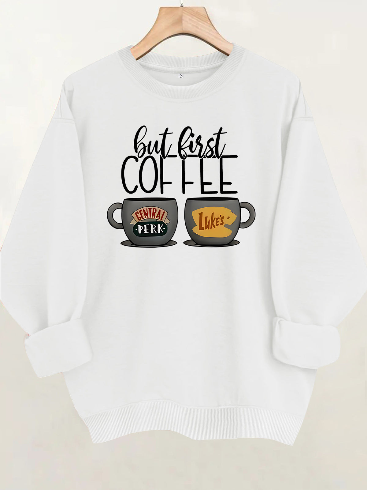 Coffee cup printed fleece hoodie
