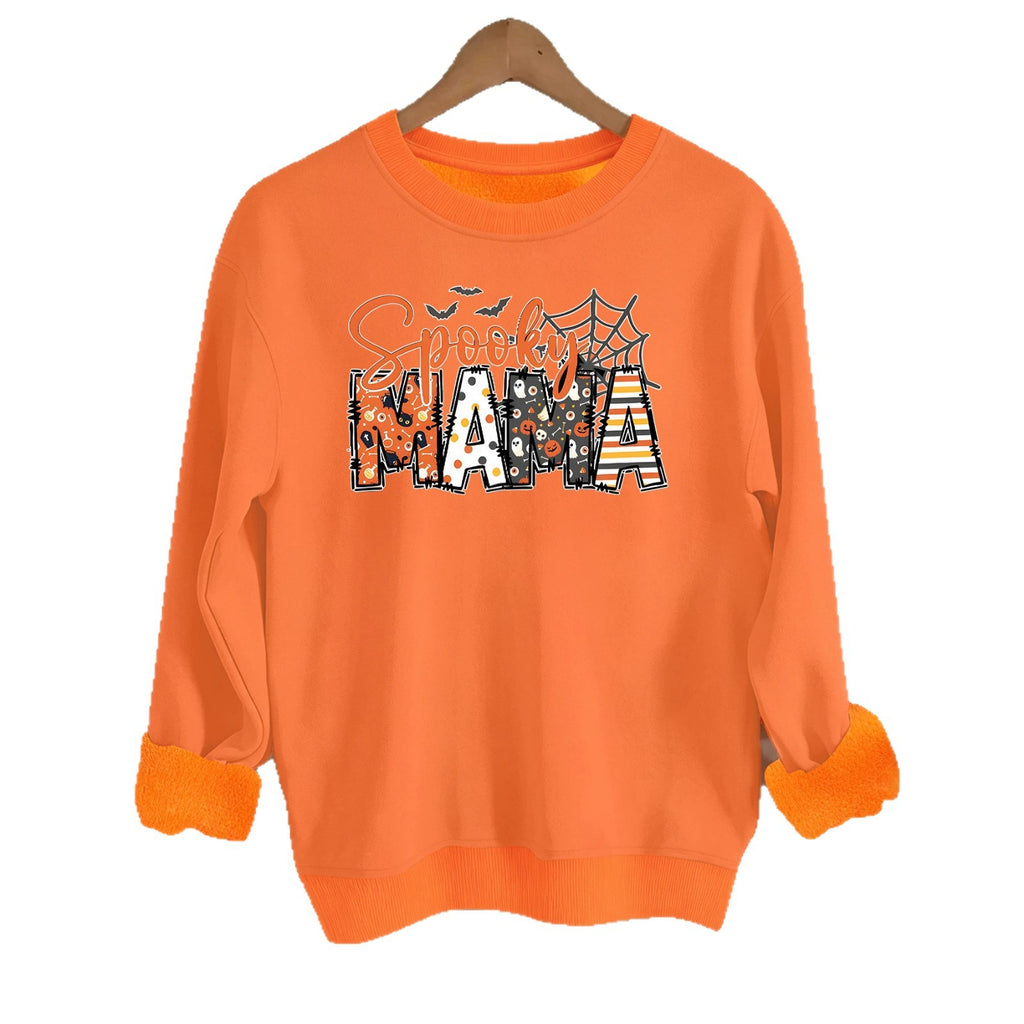 Spider print loose women's fleece hoodie