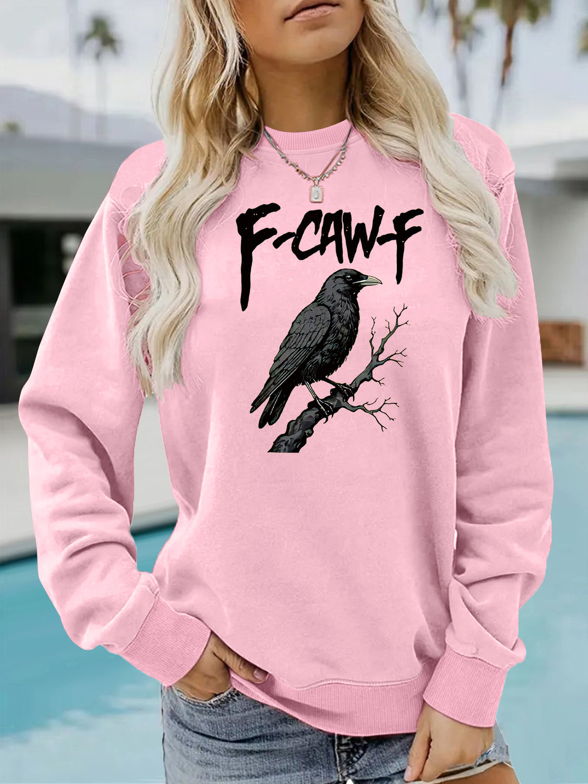 Gothic letter printed round neck hoodie