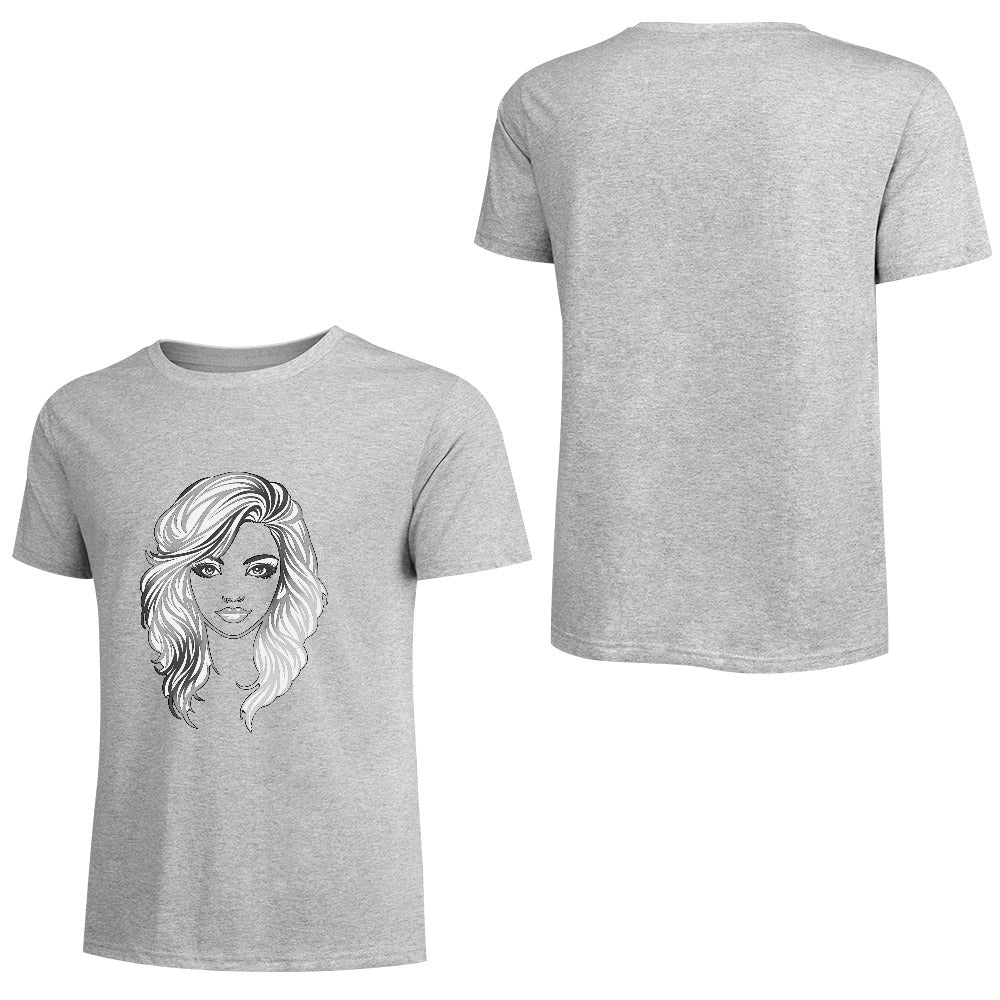 T-shirt Retrato Line Art — Mulher com Cabelo Ondulado
