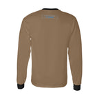 Sweatshirt castanha de manga comprida, com gola e punhos pretos e inscrição Limitless By Choice, vista de costas.